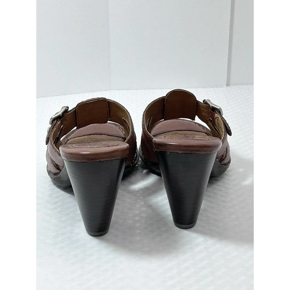 Born Lucia Dark Brown Leather Summer Slide Heel Size 10 M/W‎ Sandals